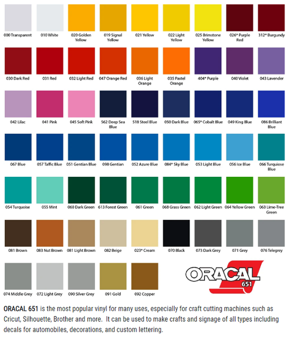 Oracal 651 Color Chart, Vinyl Color Chart, Color Sample, Sample Book, 651 Oracal  Vinyl, Self Adhesive Vinyl, Permanent Vinyl -  New Zealand